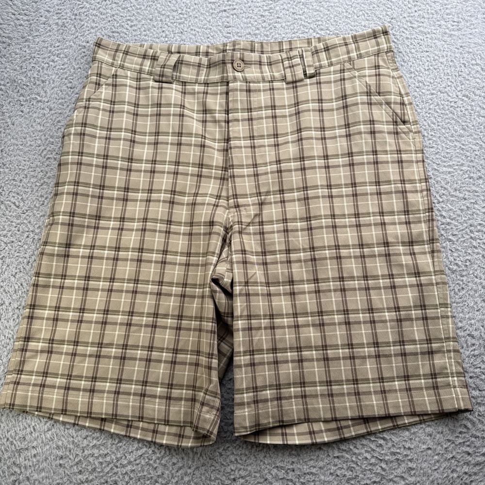 Under Armour Golf Shorts Mens 36 x 10 Tan Brown Plaid Performance Polyester